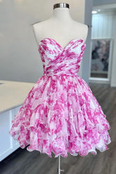 Blue Print Ruffle Sweetheart Charm Short Chiffon Homecoming Dress